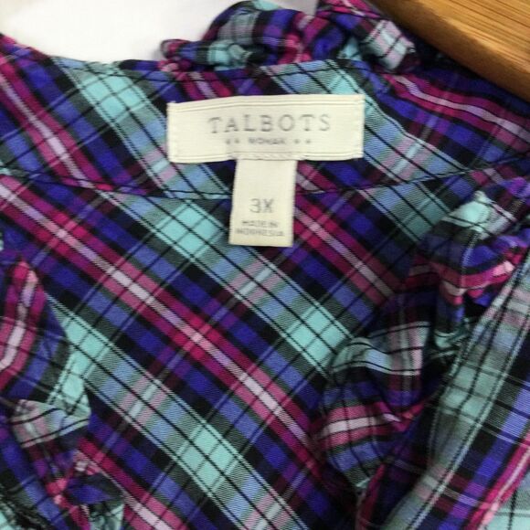 Talbots Womens Cotton Plaid Ruffle Collar Button Up Shirt Multi Plus Size 3X - Picture 11 of 12